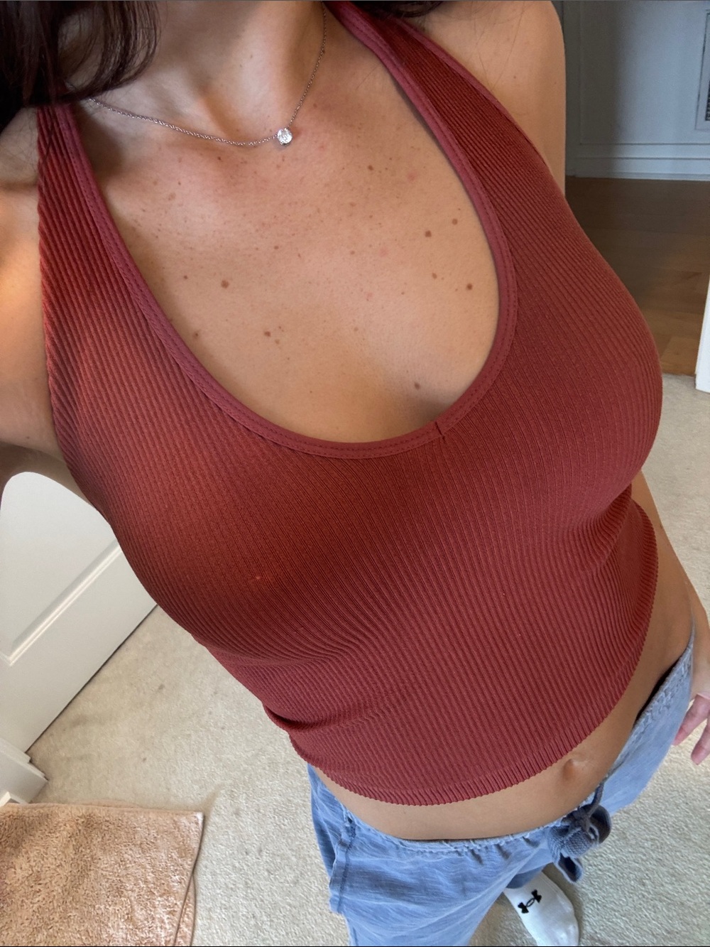 Rust Ribbed Scoop Tank Top - Picture 5 of 6